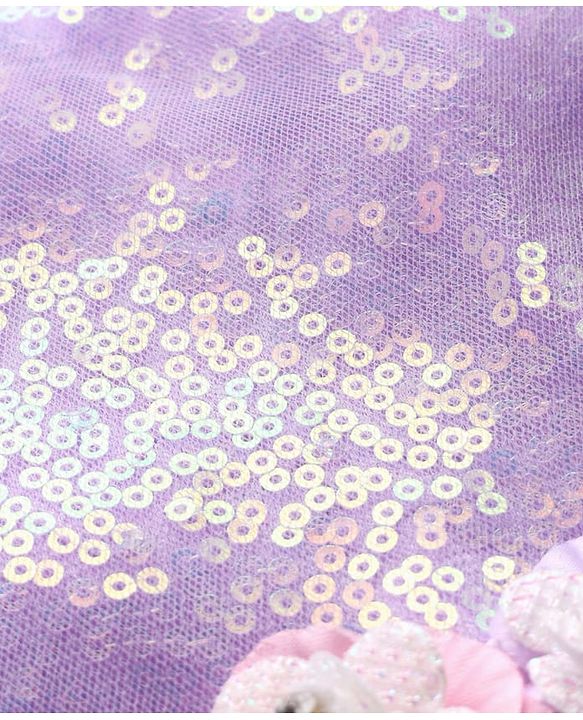 Babyhug Woven Puffed Sleeves Flared Party Dress with Sequins - Lavender