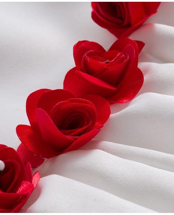 Babyhug 5 Layers With Cotton Lining Premium Satin Puff Sleeves Dress With Corsage - White & Red