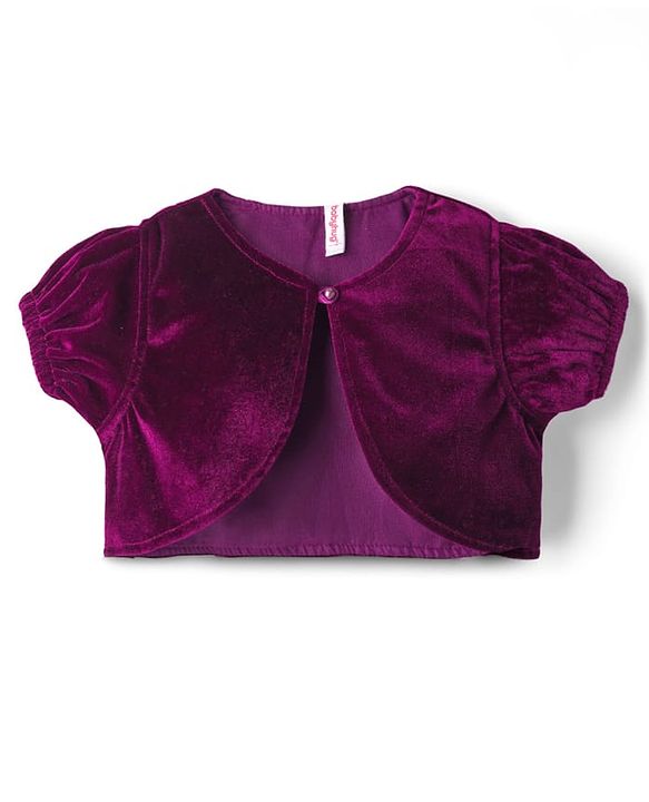 Babyhug Woven Party Dress & Half Sleeves Shrug With Floral Applique - Wine