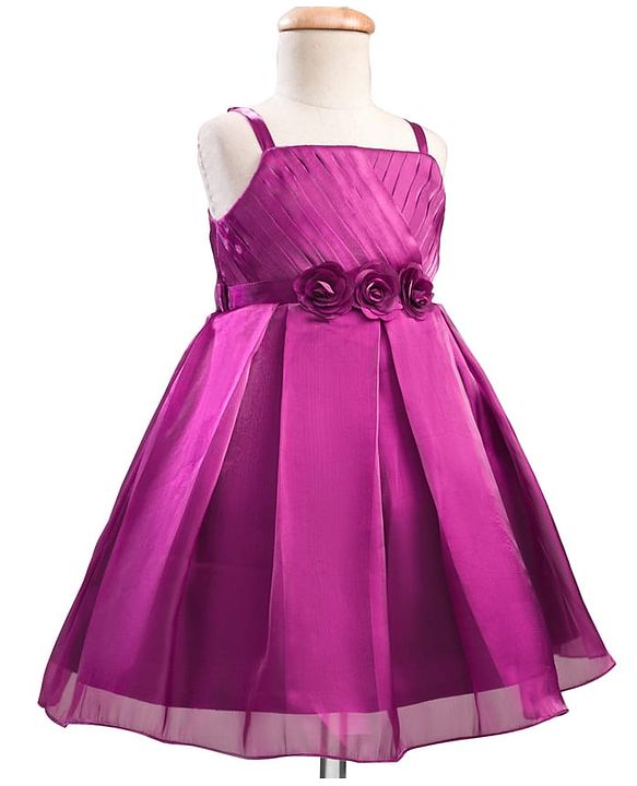 Babyhug Woven Party Dress & Half Sleeves Shrug With Floral Applique - Wine