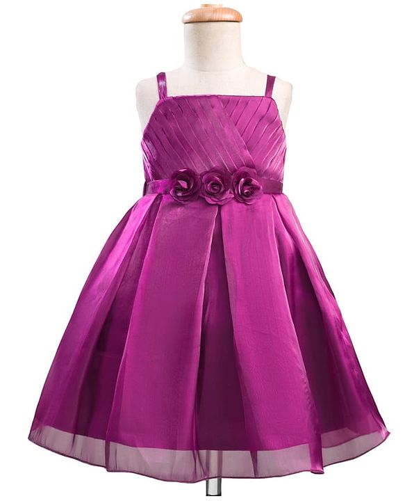 Babyhug Woven Party Dress & Half Sleeves Shrug With Floral Applique - Wine