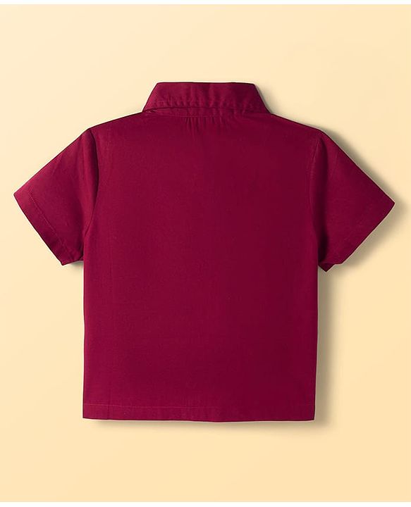Pine Kids Cotton Woven Half Sleeves Solid Color Shrug with Pockets & Top - Wine & White