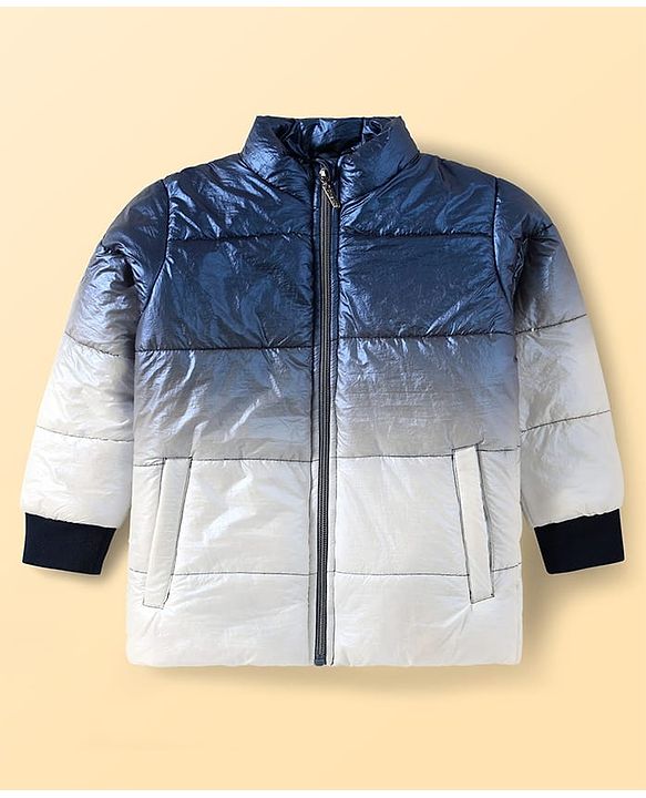 Pine Kids Woven Full Sleeves Front Open Padded Jacket with Ombre Colors - Blue