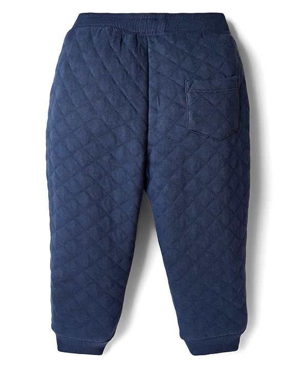 Babyhug French Terry Knit Full Length Quilted Lounge Pant with Football Embroidery - Blue