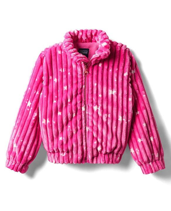 Pine Kids Woven Full Sleeves Winter Jacket With Star Print - Dark Pink