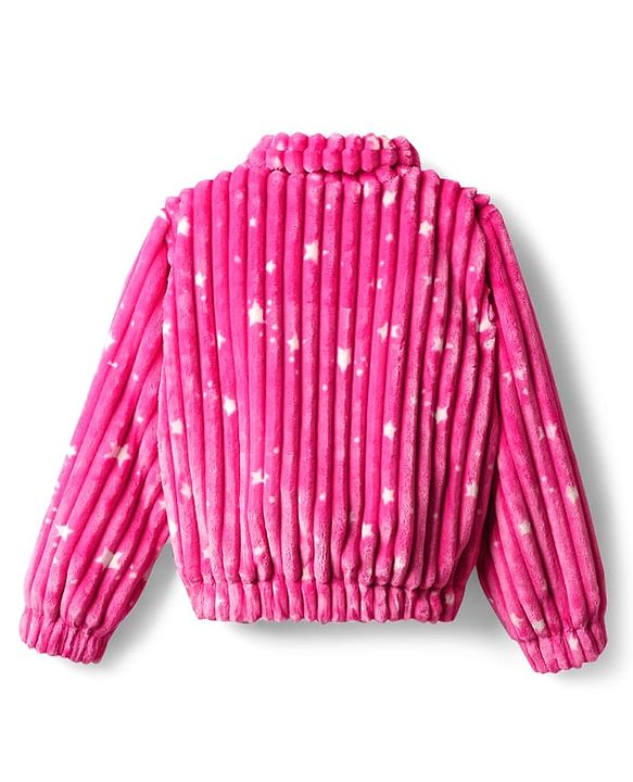Pine Kids Woven Full Sleeves Winter Jacket With Star Print - Dark Pink