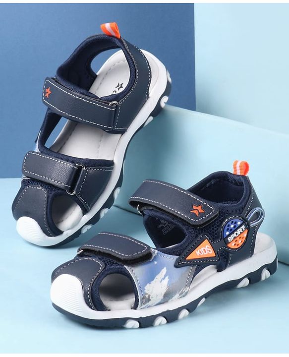 Cute Walk by Babyhug Velcro Closure PU Sandal with Sport Patch - Blue