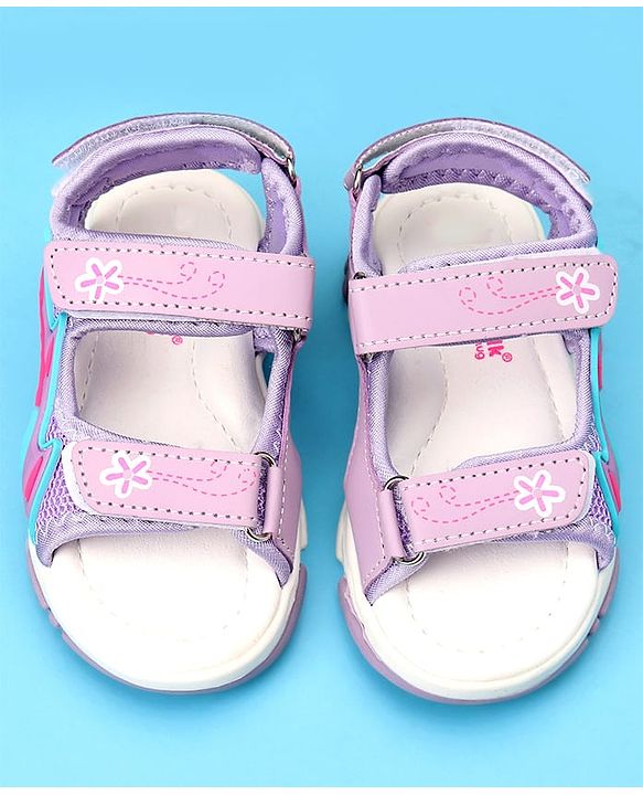 Cute Walk by Babyhug Sandals with Velcro Closure & Floral Print - Light Purple