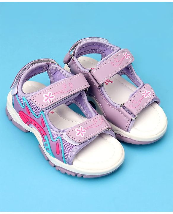 Cute Walk by Babyhug Sandals with Velcro Closure & Floral Print - Light Purple