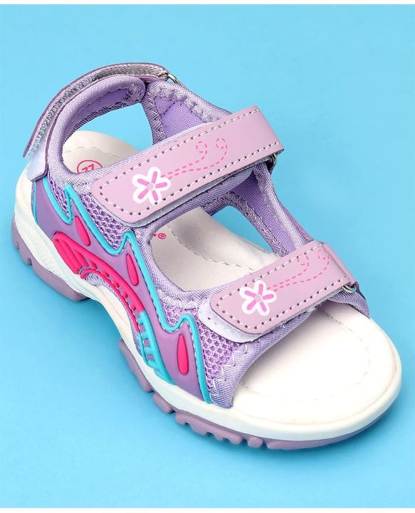 Cute Walk by Babyhug Sandals with Velcro Closure & Floral Print - Light Purple