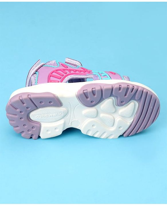 Cute Walk by Babyhug Sandals with Velcro Closure & Floral Print - Light Purple