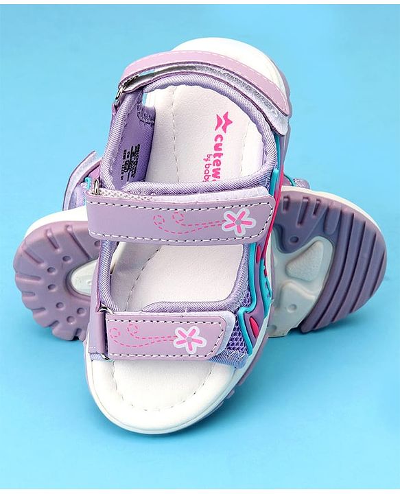 Cute Walk by Babyhug Sandals with Velcro Closure & Floral Print - Light Purple