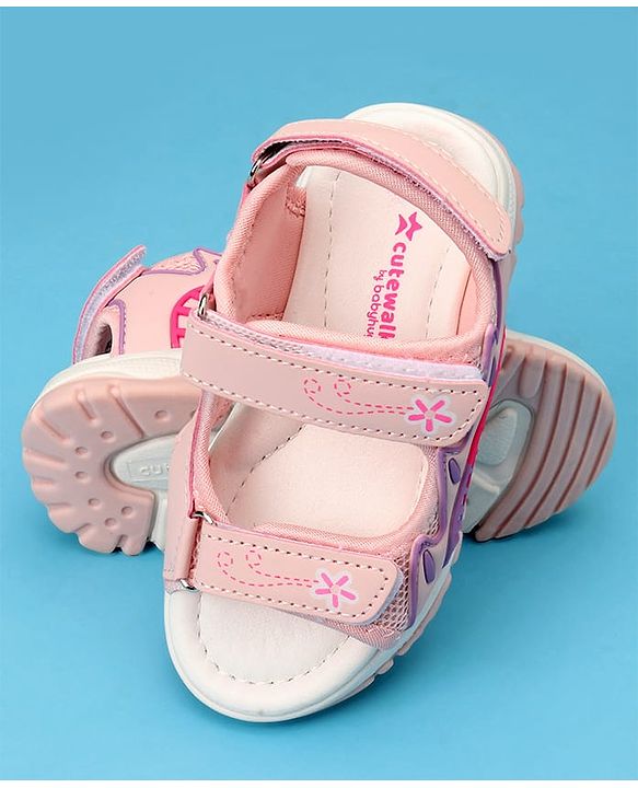 Cute Walk by Babyhug Sandals with Velcro Closure & Floral Print - Light Purple