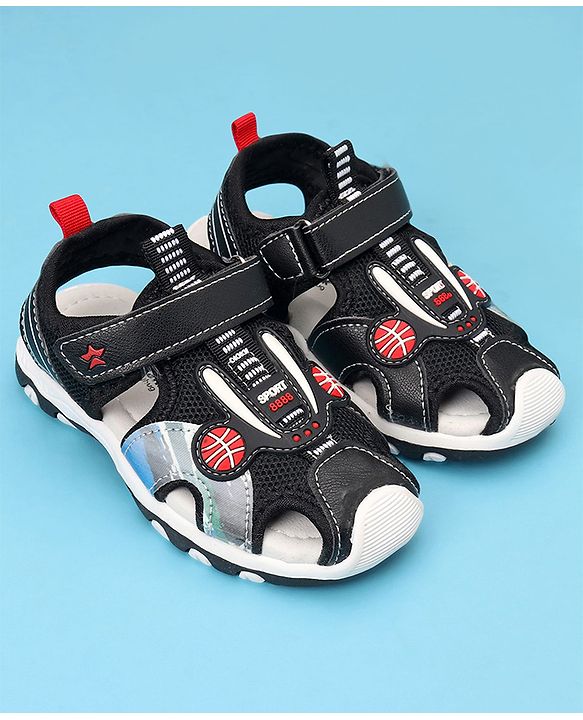 Cute Walk by Babyhug Sandals with Velcro Closure & Sports Applique - Black