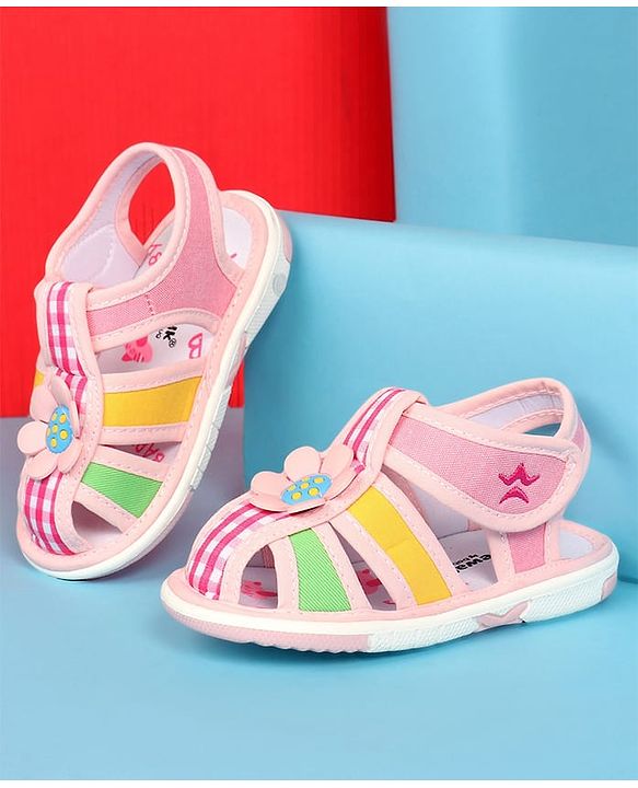 Cute Walk by Babyhug Velcro Closure Sandals With Floral Applique - Pink