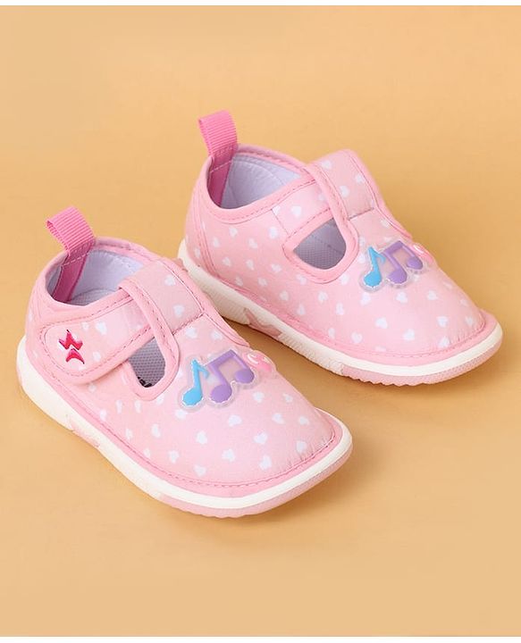 Cute Walk By Babyhug Casual Shoes with Velcro Closure Mesh & Star Print - Pink