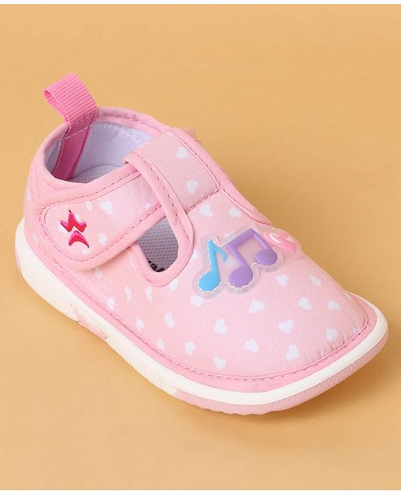 Cute Walk By Babyhug Casual Shoes with Velcro Closure Mesh & Star Print - Pink