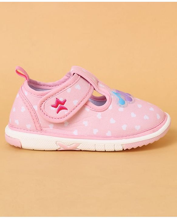 Cute Walk By Babyhug Casual Shoes with Velcro Closure Mesh & Star Print - Pink