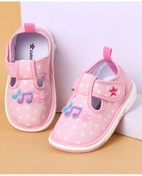 Cute Walk By Babyhug Casual Shoes with Velcro Closure Mesh & Star Print - Pink