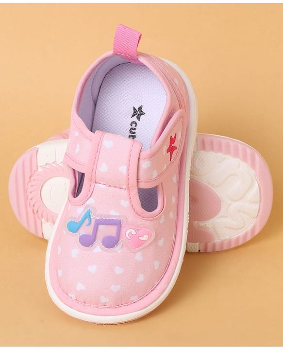 Cute Walk By Babyhug Casual Shoes with Velcro Closure Mesh & Star Print - Pink