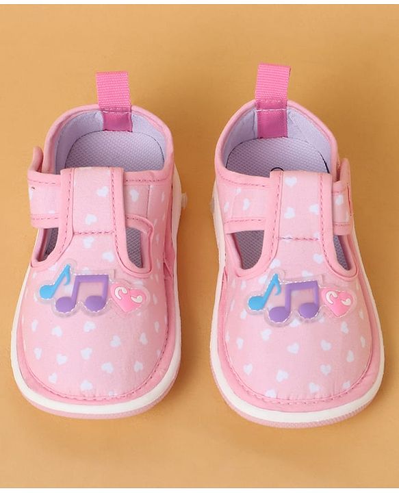 Cute Walk By Babyhug Casual Shoes with Velcro Closure Mesh & Star Print - Pink