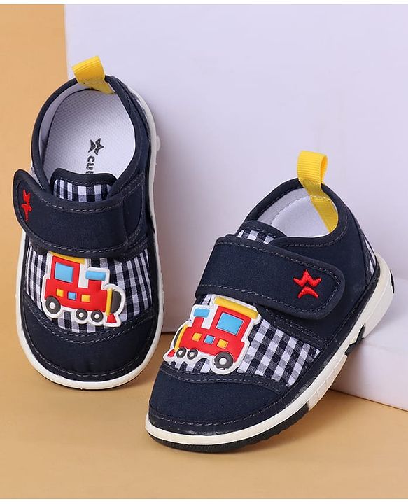 Cute Walk By Babyhug Casual Shoes with Velcro Closure Mesh & Train Patch - Navy Blue