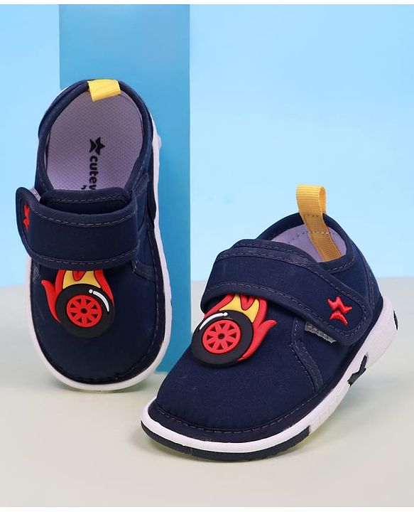Cute Walk by Babyhug Velcro Closure Casual Shoes With Star & Wheel Applique - Navy Blue