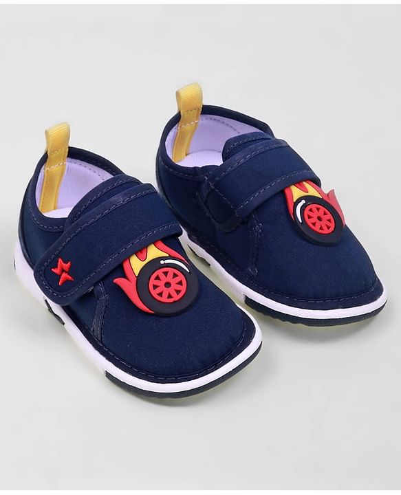 Cute Walk by Babyhug Velcro Closure Casual Shoes With Star & Wheel Applique - Navy Blue