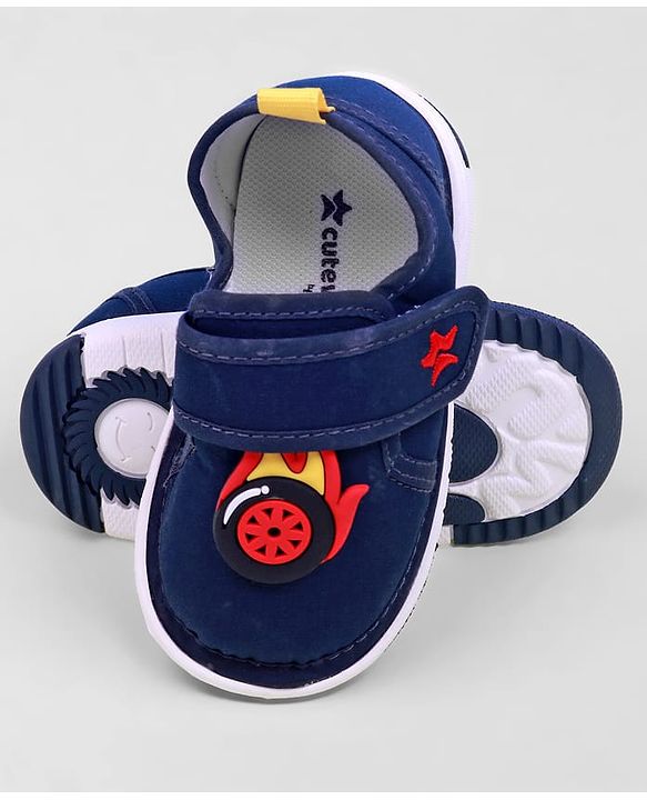 Cute Walk by Babyhug Velcro Closure Casual Shoes With Star & Wheel Applique - Navy Blue