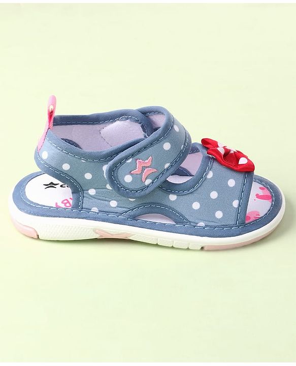 Cute Walk by Babyhug Velcro Closure Sandals with Bow Print & Applique - Blue
