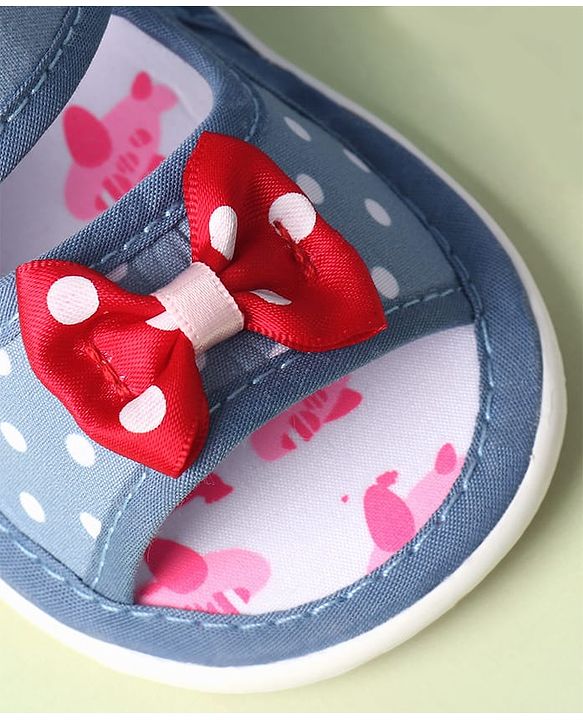 Cute Walk by Babyhug Velcro Closure Sandals with Bow Print & Applique - Blue