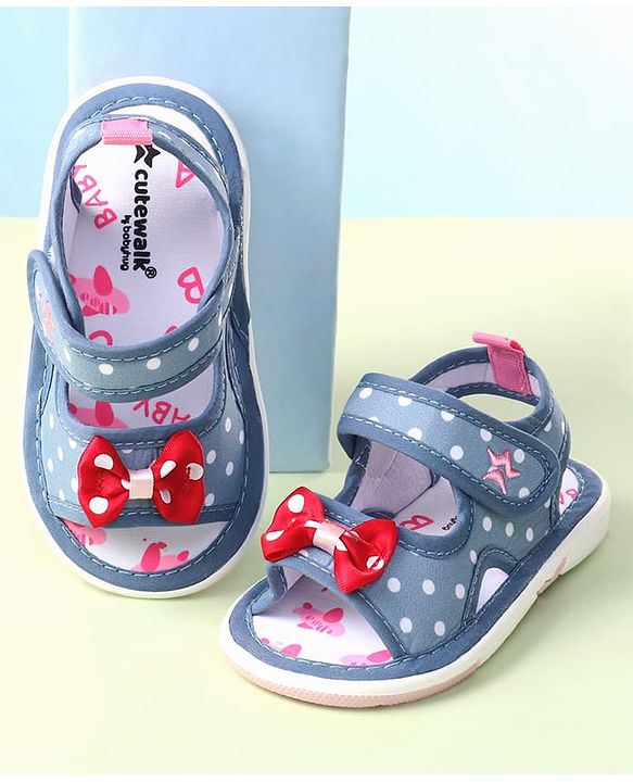 Cute Walk by Babyhug Velcro Closure Sandals with Bow Print & Applique - Blue