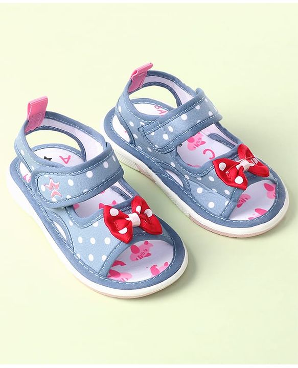 Cute Walk by Babyhug Velcro Closure Sandals with Bow Print & Applique - Blue