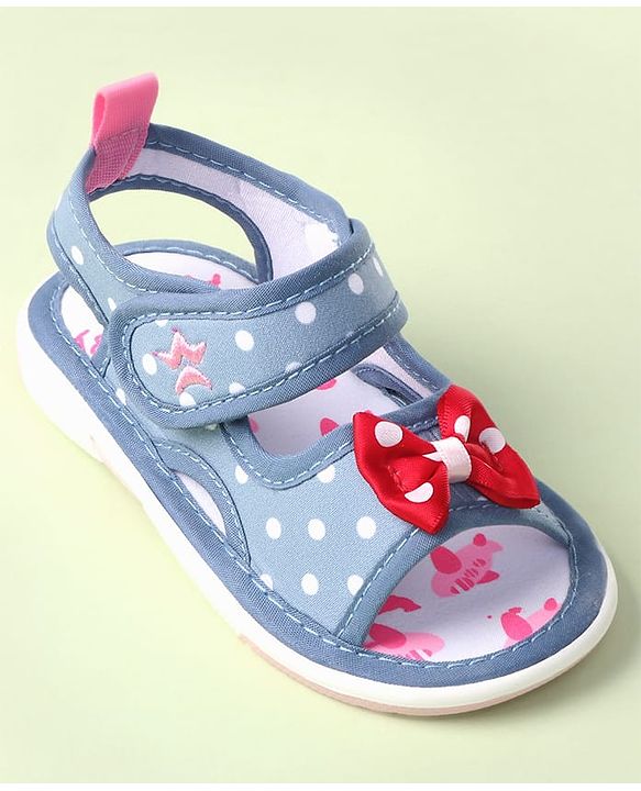 Cute Walk by Babyhug Velcro Closure Sandals with Bow Print & Applique - Blue