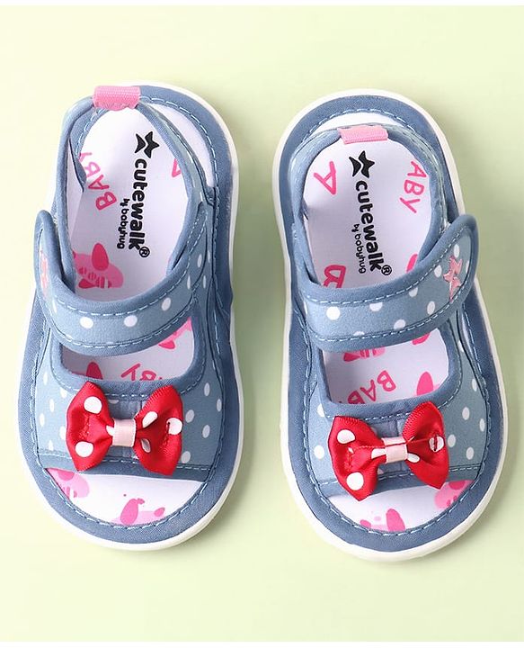 Cute Walk by Babyhug Velcro Closure Sandals with Bow Print & Applique - Blue