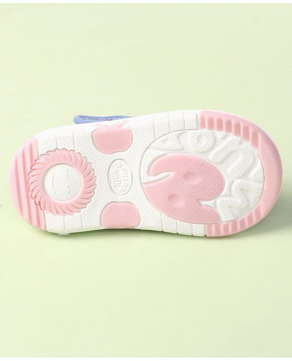Cute Walk by Babyhug Velcro Closure Sandals with Polka Dot Print & Floral Applique - Blue