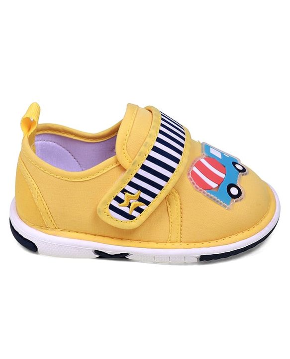 Cute Walk by Babyhug Velcro Closure Casual Shoes With Vehicle Applique & Stripes - Yellow