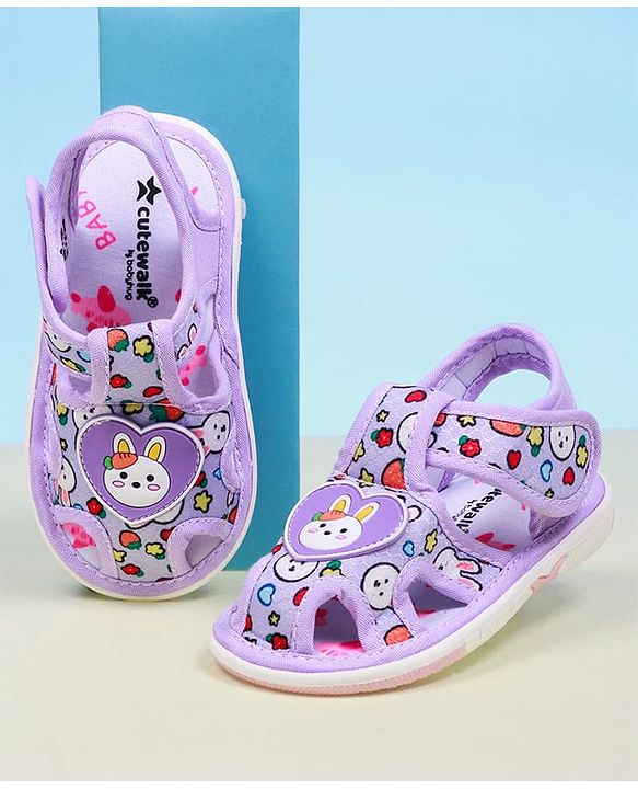 Cute Walk by Babyhug Velcro Closure Bunny Printed Sandals With Applique - Purple