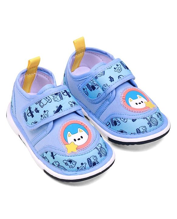 Cute Walk by Babyhug Velcro Closure Vehicles Printed Casual Shoes With Applique - Blue