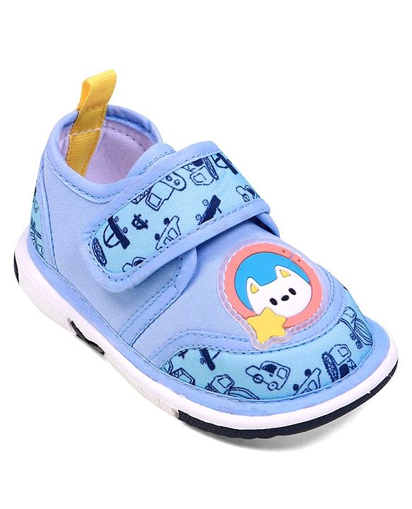 Cute Walk by Babyhug Velcro Closure Vehicles Printed Casual Shoes With Applique - Blue