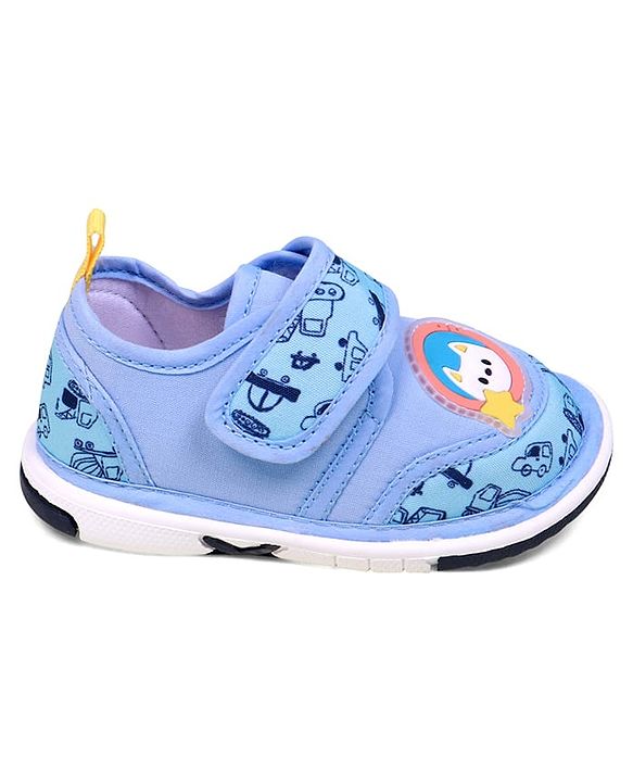 Cute Walk by Babyhug Velcro Closure Vehicles Printed Casual Shoes With Applique - Blue
