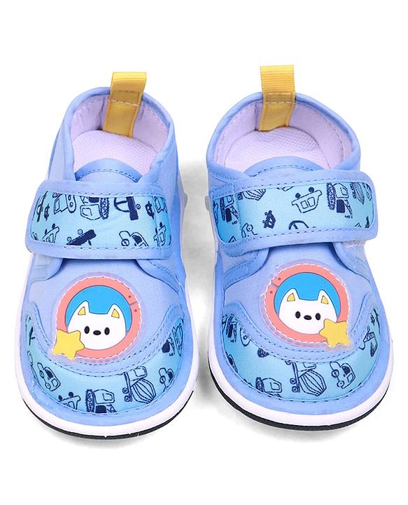 Cute Walk by Babyhug Velcro Closure Vehicles Printed Casual Shoes With Applique - Blue