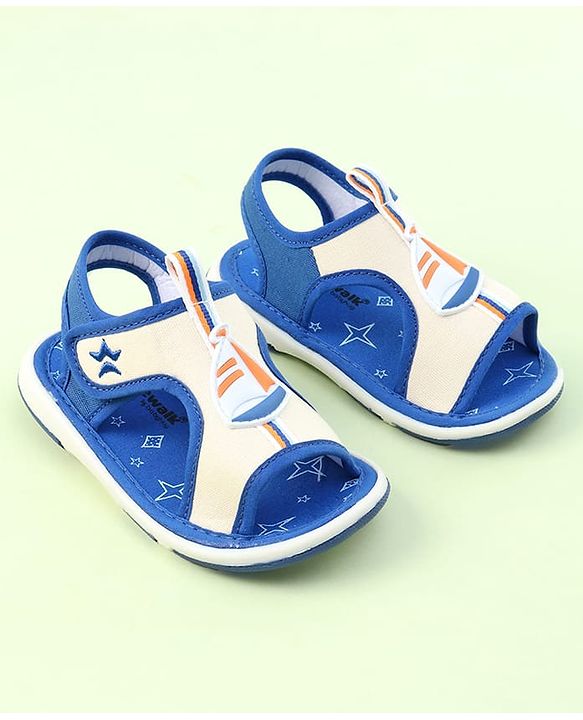 Cute Walk By Babyhug Velcro Closure Sandals With Boat Patch - Blue