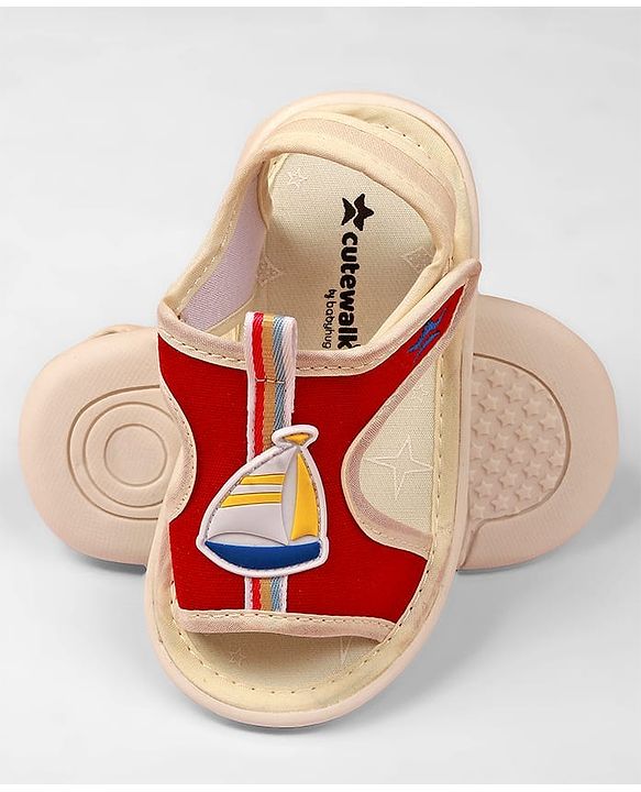 Cute Walk By Babyhug Velcro Closure Sandals With Boat Patch - Red