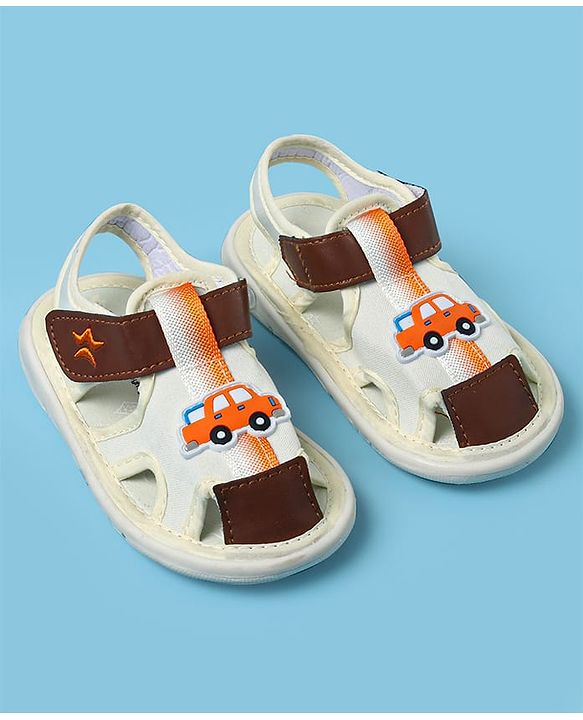 Cute Walk by Babyhug Sandals With Velcro Closure & Vehicle Print - Dark Brown