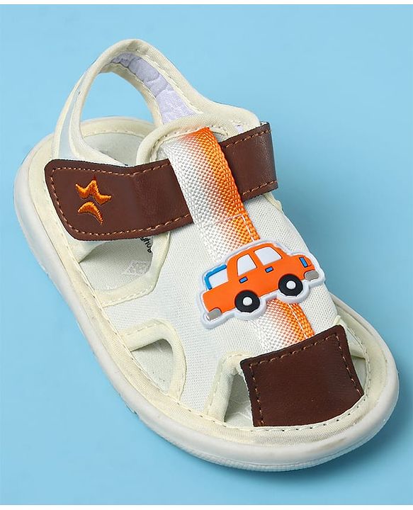 Cute Walk by Babyhug Sandals With Velcro Closure & Vehicle Print - Dark Brown