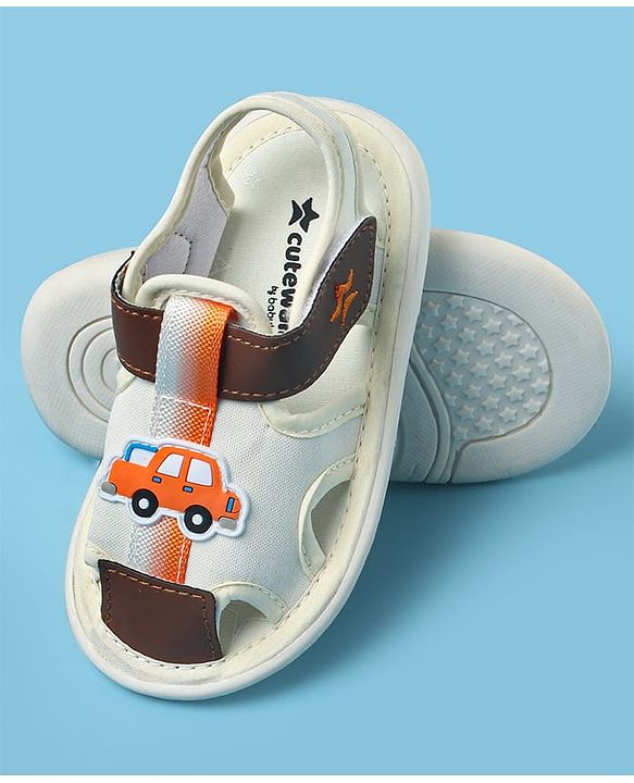 Cute Walk by Babyhug Sandals With Velcro Closure & Vehicle Print - Dark Brown