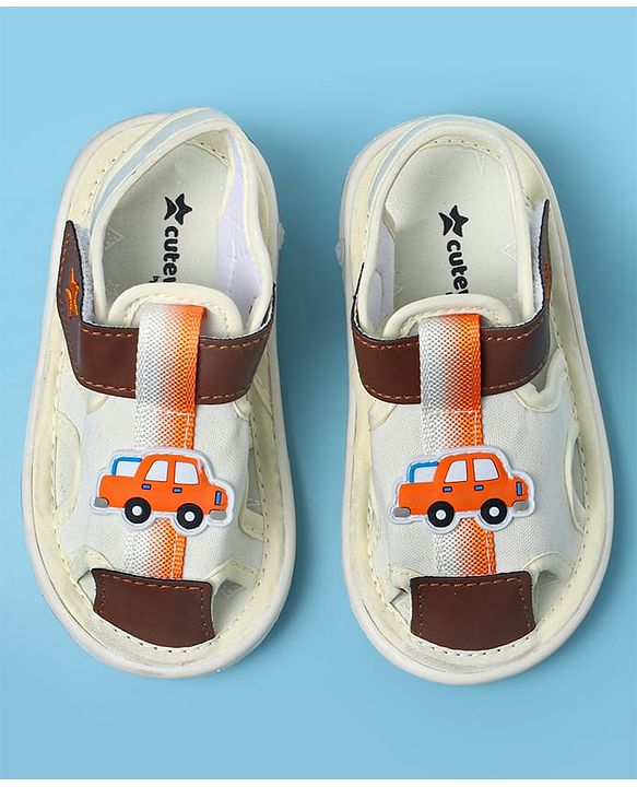 Cute Walk by Babyhug Sandals With Velcro Closure & Vehicle Print - Dark Brown