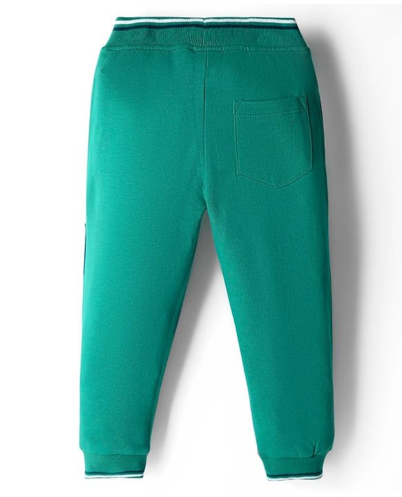 Babyhug French Terry Knit Full Length Lounge Pant With Text Patch - Green