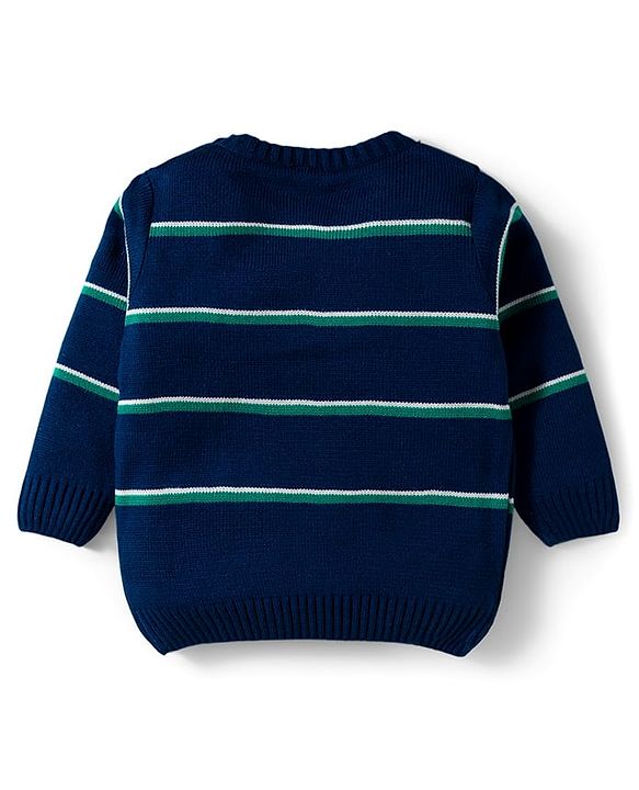 Babyhug Knit Full Sleeves Sweater Set With Stripes - Navy Blue